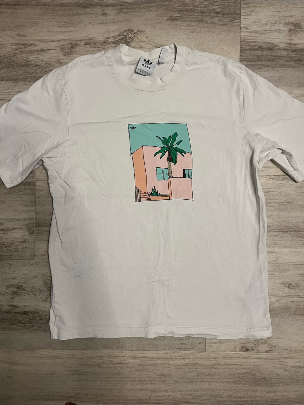 Adidas White Graphic Palm-Print Tee